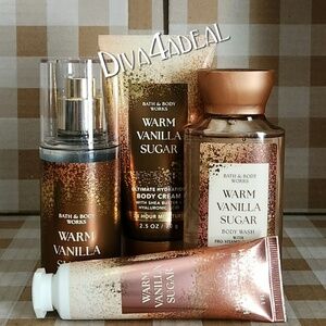 Bath & Body Works WARM VANILLA SUGAR 4PC Mini/Travel Set